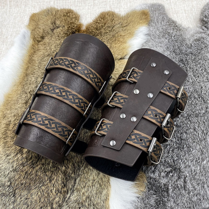 WorldNorse Celtic Knot Knight Three-Strap Wristband Arm Bracers