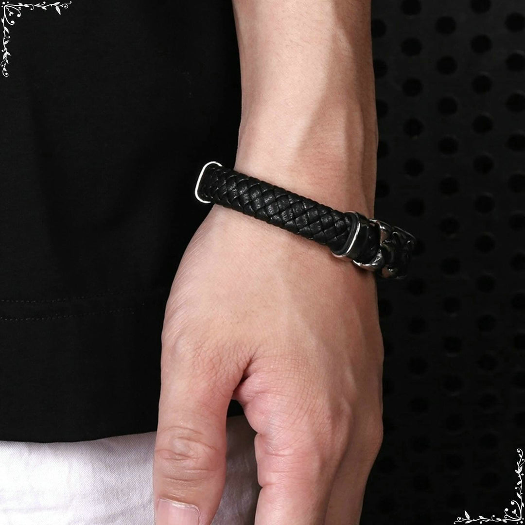 WorldNorse Men's Stainless Steel Clasp Twisted Leather Bracelet - image 5