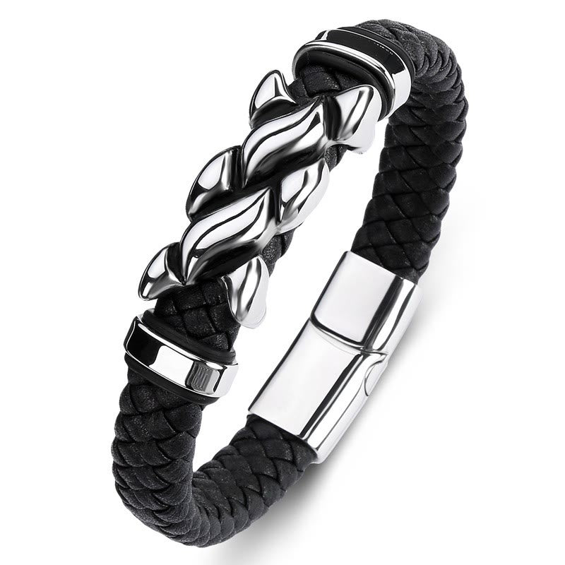 WorldNorse Men's Stainless Steel Clasp Twisted Leather Bracelet - 22cm - image 0