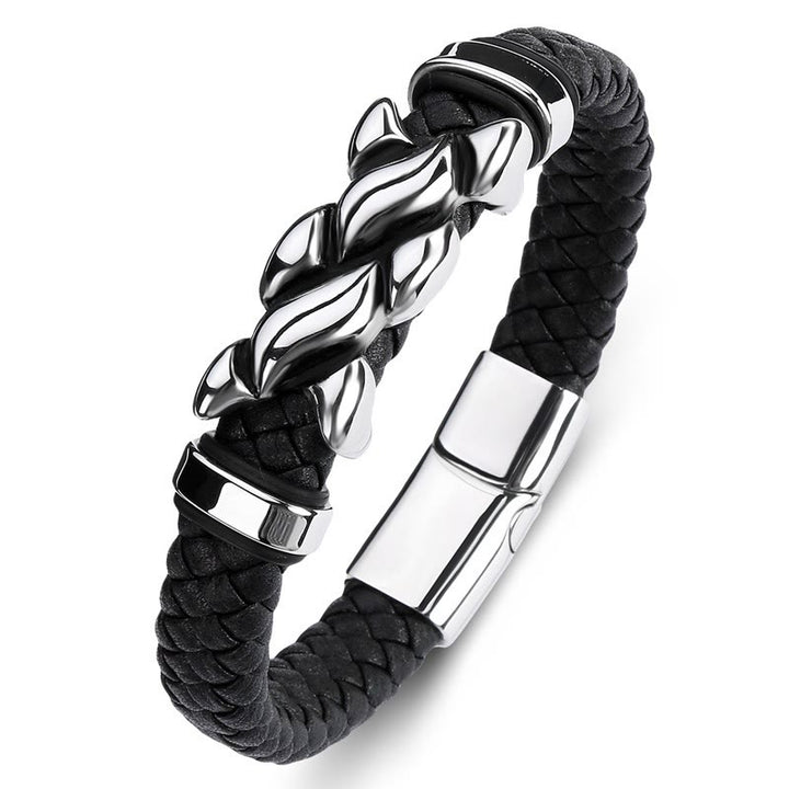 WorldNorse Men's Stainless Steel Clasp Twisted Leather Bracelet - 22cm - image 0