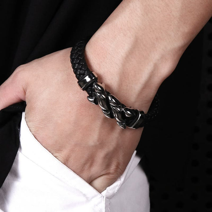 WorldNorse Men's Stainless Steel Clasp Twisted Leather Bracelet - image 1