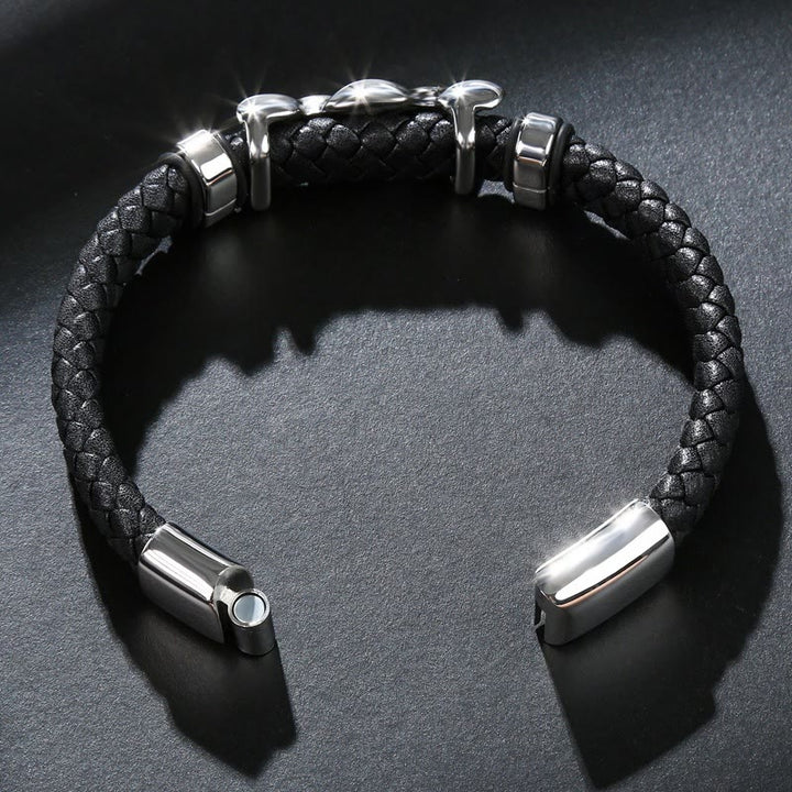 WorldNorse Men's Stainless Steel Clasp Twisted Leather Bracelet - image 4