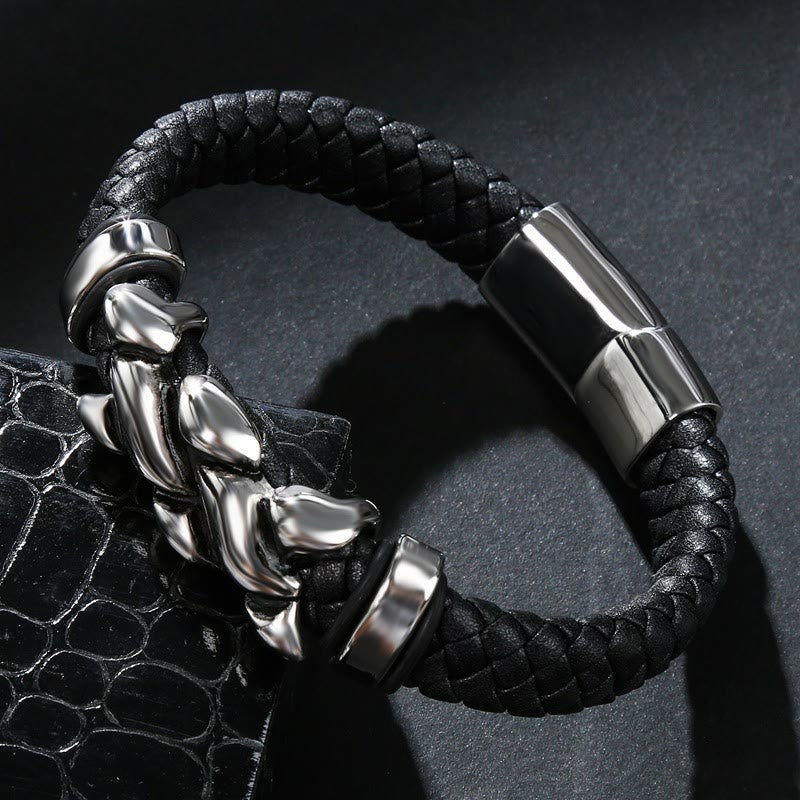 WorldNorse Men's Stainless Steel Clasp Twisted Leather Bracelet - image 2