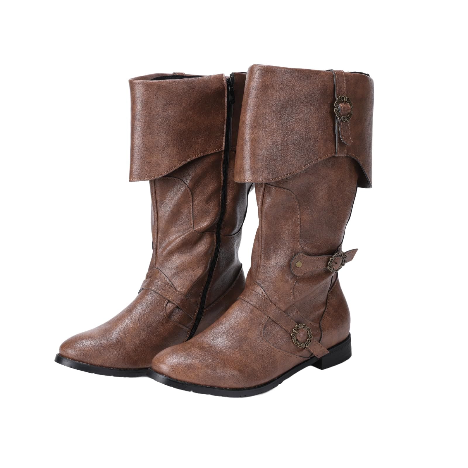 WorldNorse Viking Pirate Warrior Boots - Men's PU Leather Zipper Boots