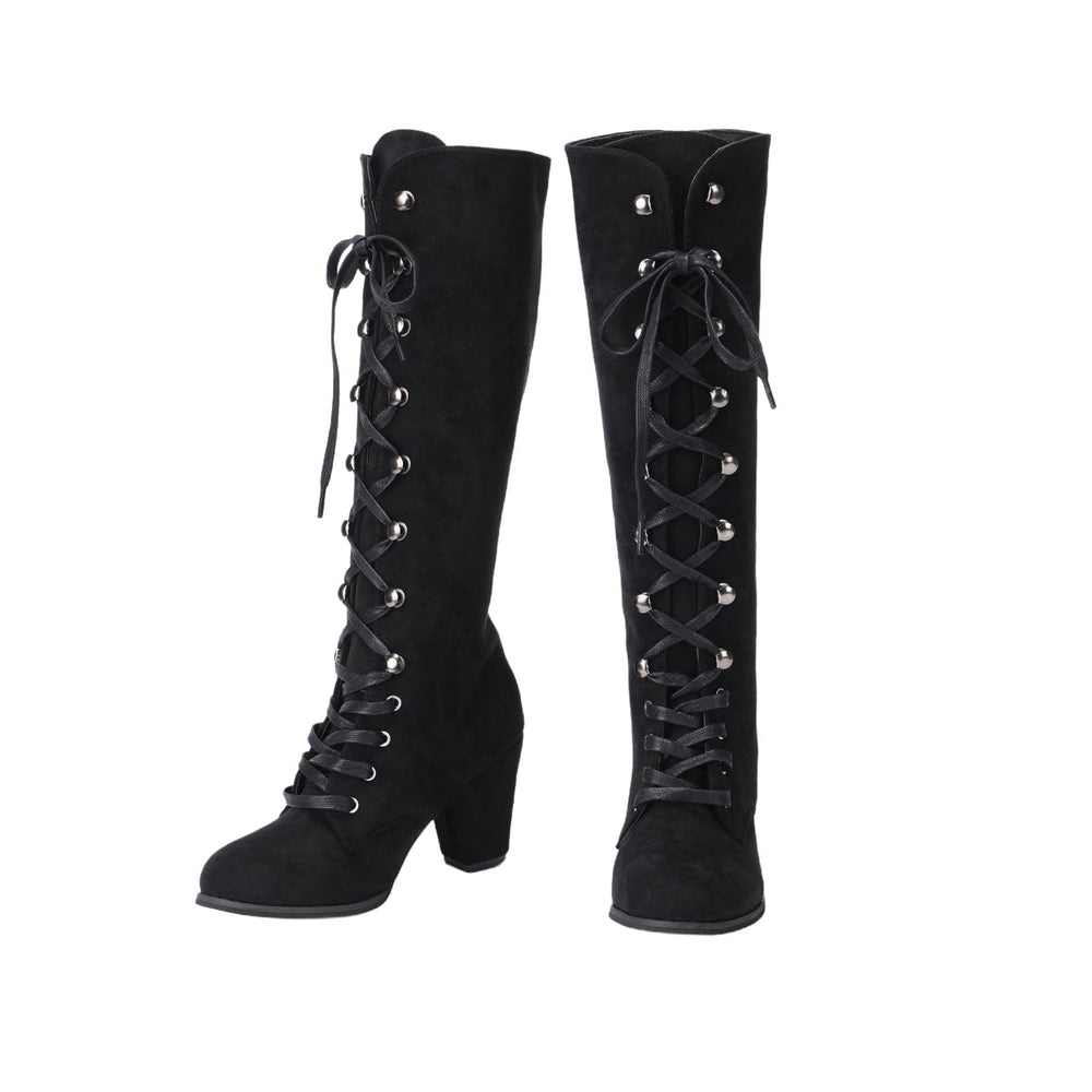 WorldNorse Women Chunky Heel Lace Up Mid Calf Boots - image 1
