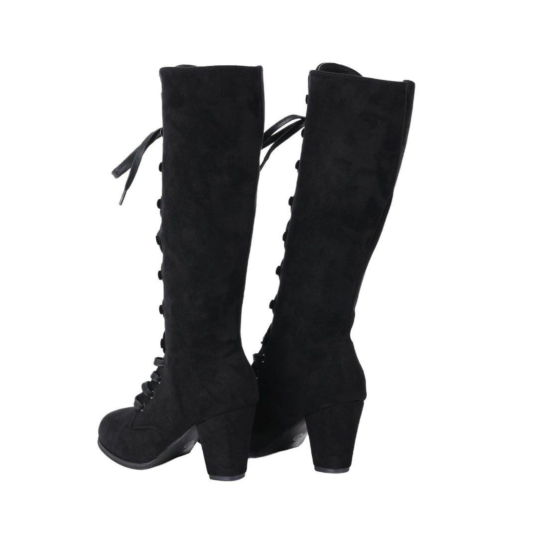 WorldNorse Women Chunky Heel Lace Up Mid Calf Boots - image 2