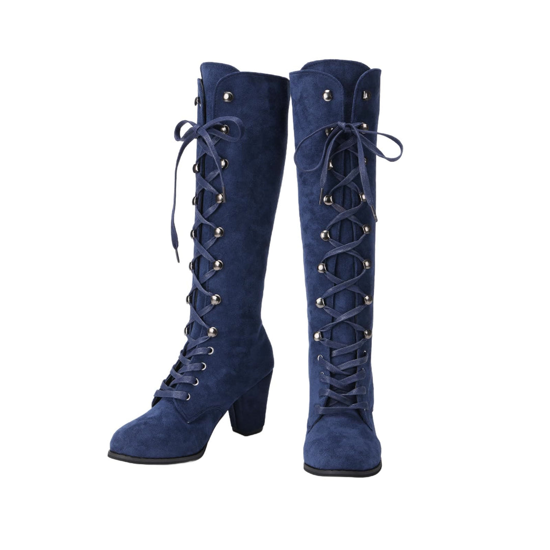 WorldNorse Women Chunky Heel Lace Up Mid Calf Boots - image 6