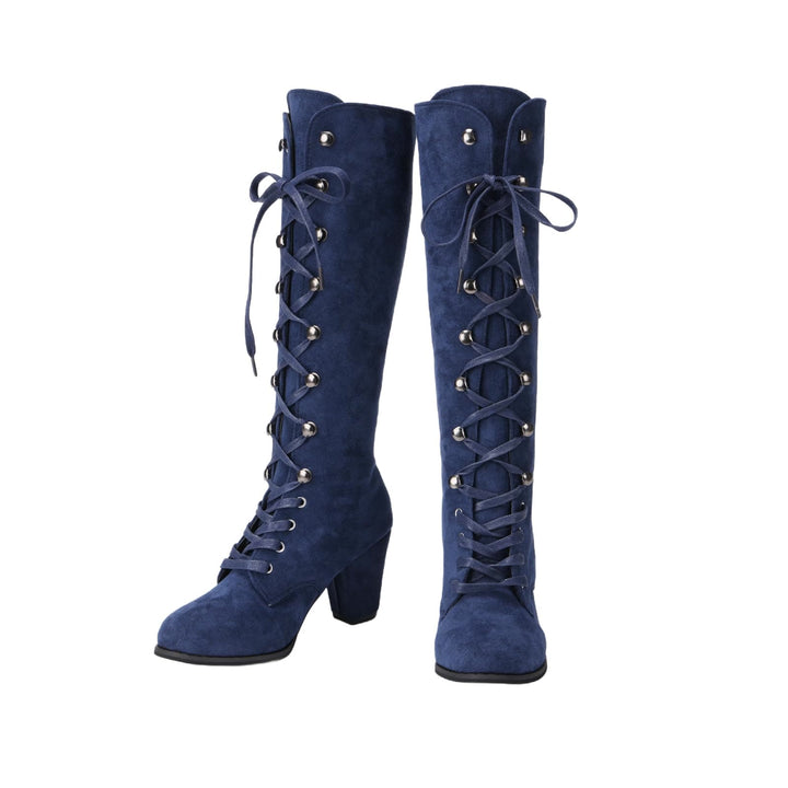 WorldNorse Women Chunky Heel Lace Up Mid Calf Boots - image 5