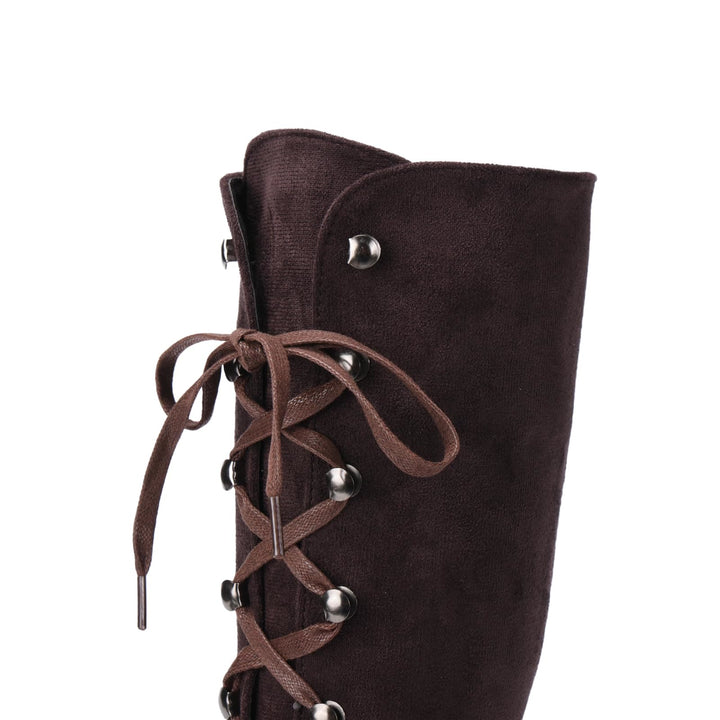 WorldNorse Women Chunky Heel Lace Up Mid Calf Boots - image 13