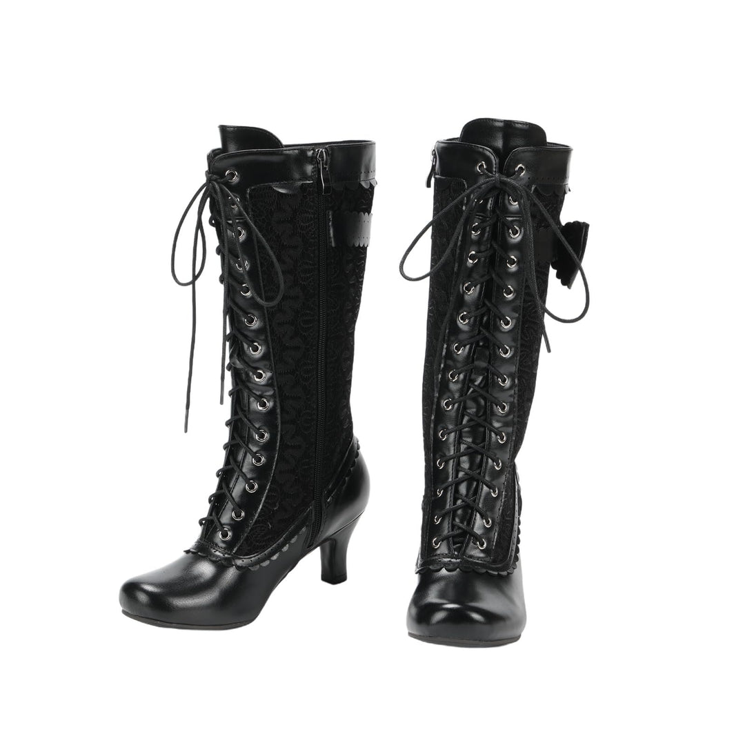 WorldNorse Women Mid Heel Lace Up Boots - Black - 43 - image 0
