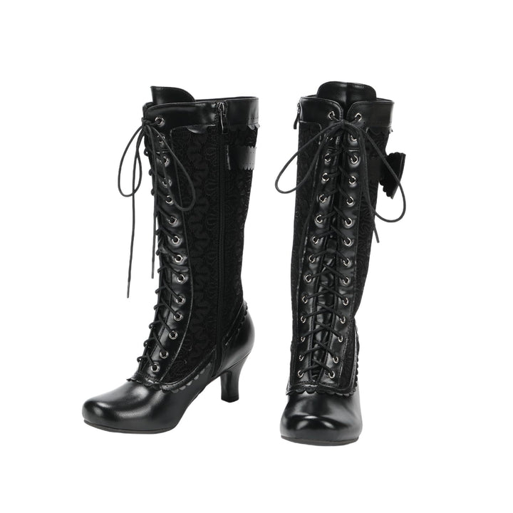 WorldNorse Women Mid Heel Lace Up Boots - Black - 43 - image 0