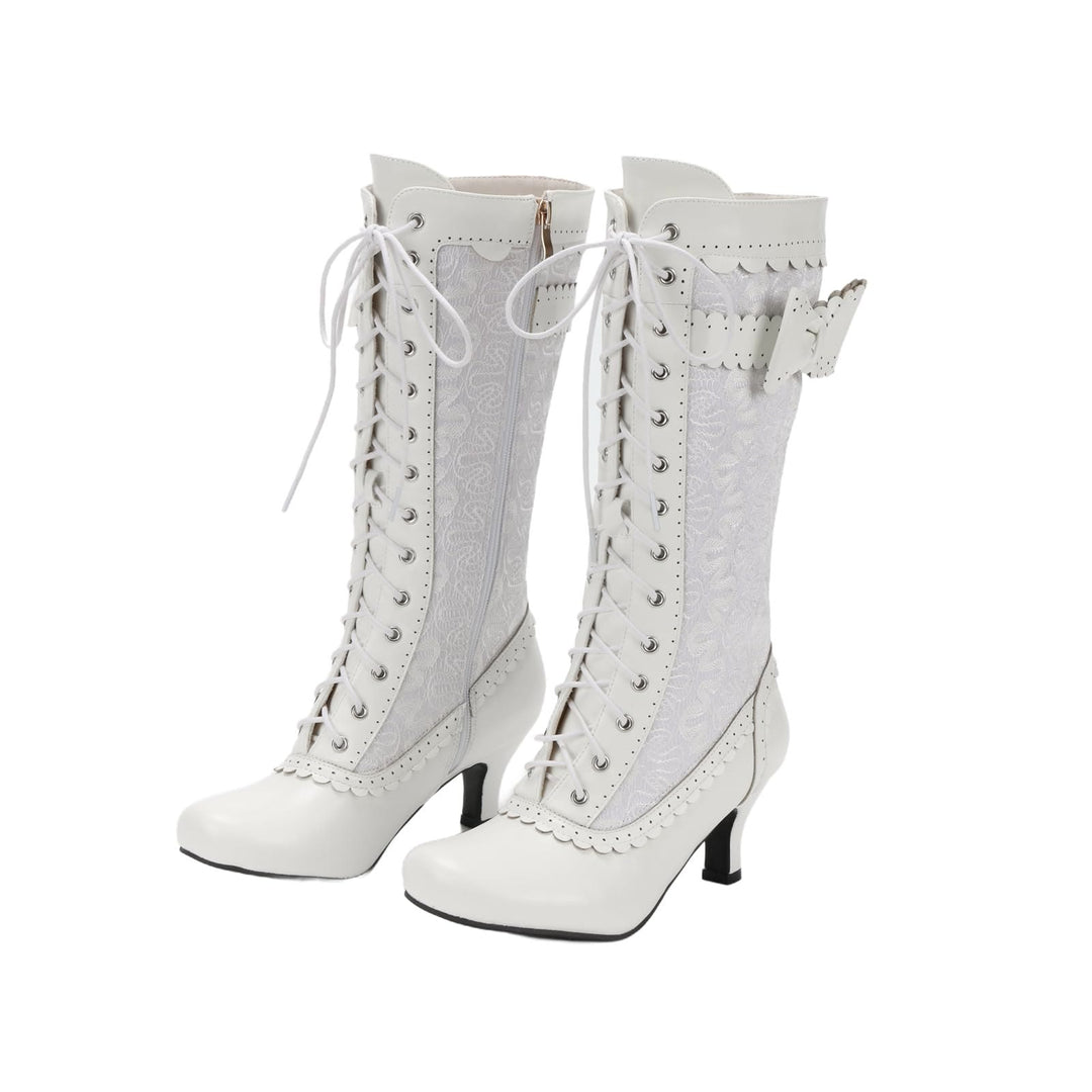 WorldNorse Women Mid Heel Lace Up Boots - White - 43 - image 8