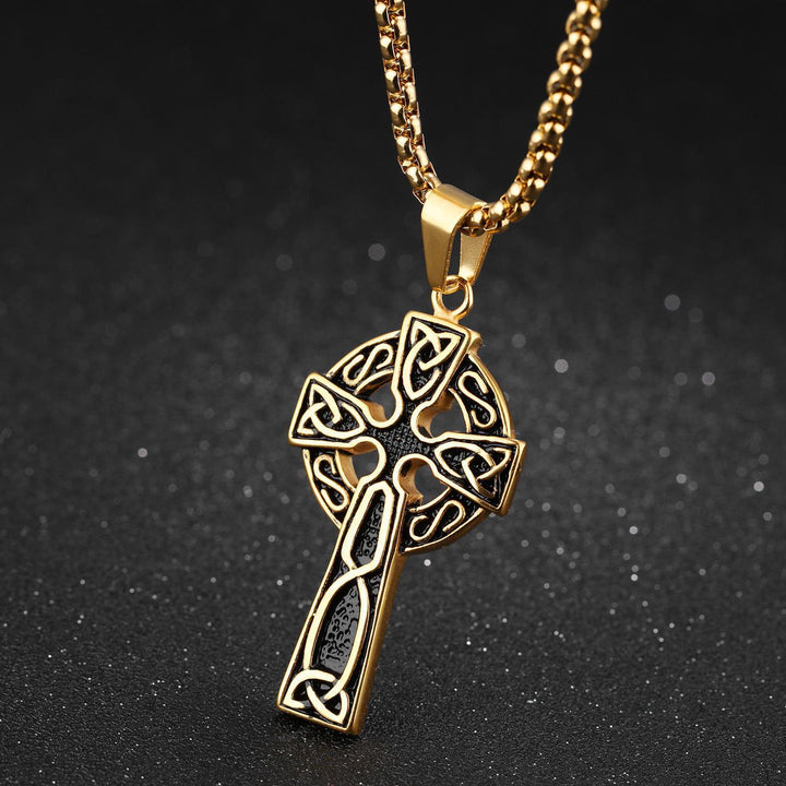 WorldNorse Hollow Celtic Trinity Knot Cross Necklace - Gold - image 7