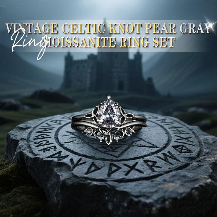 WorldNorse Vintage Celtic Knot Pear Gray Moissanite Ring Set - image 2