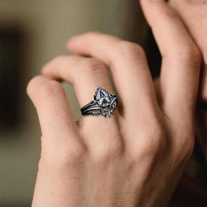 WorldNorse Vintage Celtic Knot Pear Gray Moissanite Ring Set - image 2