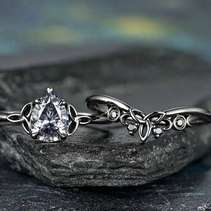 WorldNorse Vintage Celtic Knot Pear Gray Moissanite Ring Set - image 6