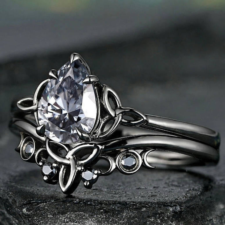 WorldNorse Vintage Celtic Knot Pear Gray Moissanite Ring Set - image 7