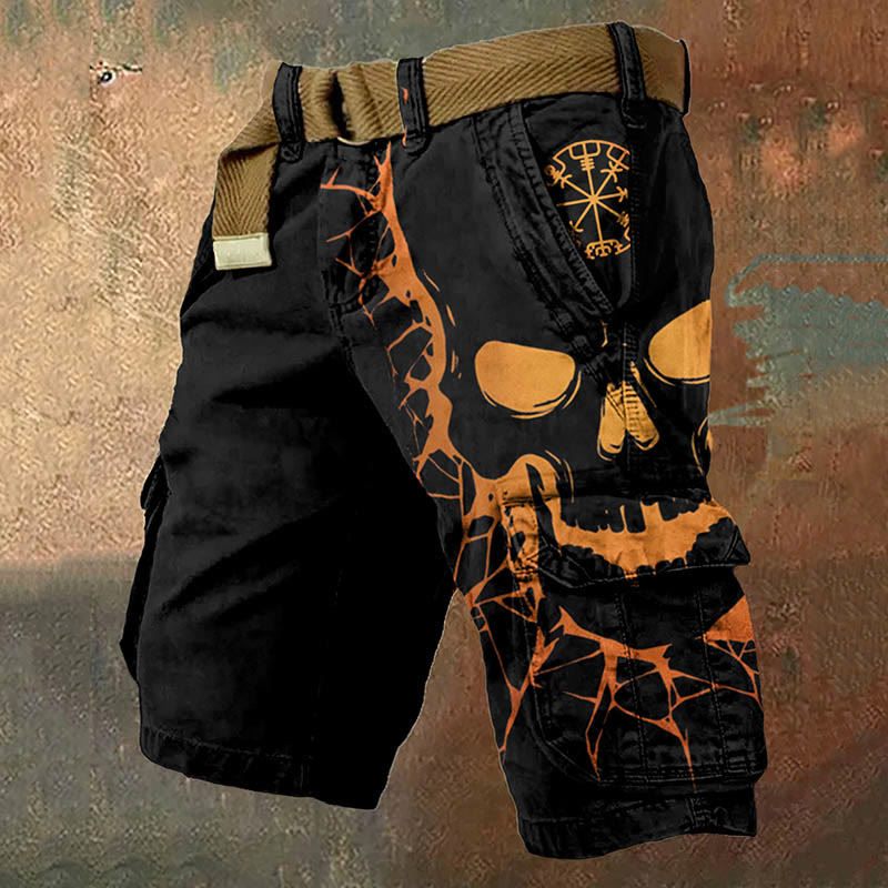 WorldNorse Orange Skull Vegvisir Cargo Shorts - US/UK/AU50，EU60 (5XL) - image 0