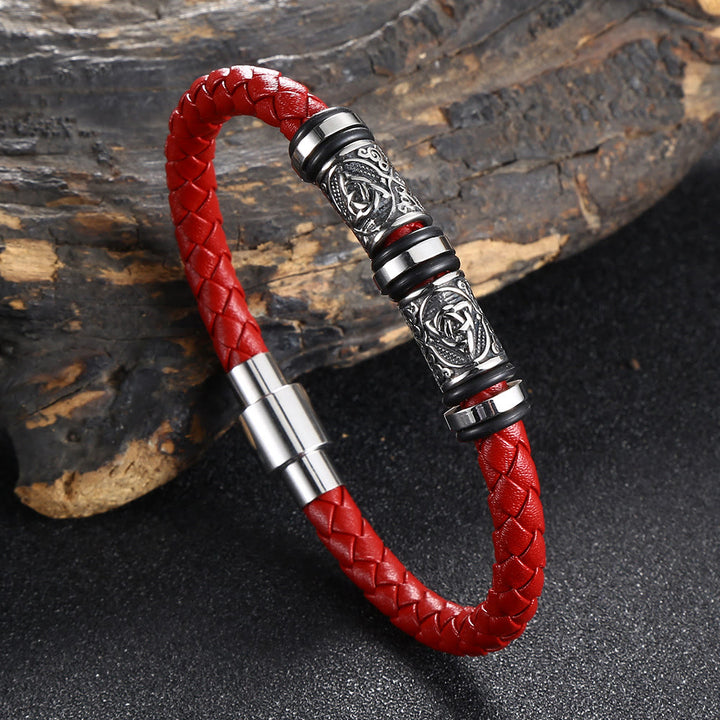 WorldNorse Vintage Celtic Knot Bead Leather Bracelet - Red - 23.5cm - image 5