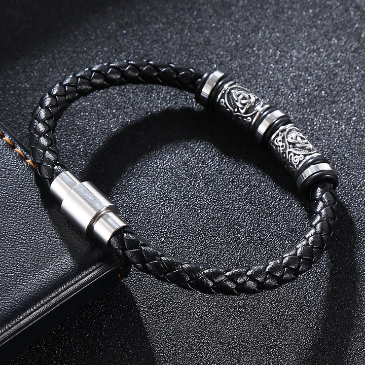 WorldNorse Vintage Celtic Knot Bead Leather Bracelet - image 2