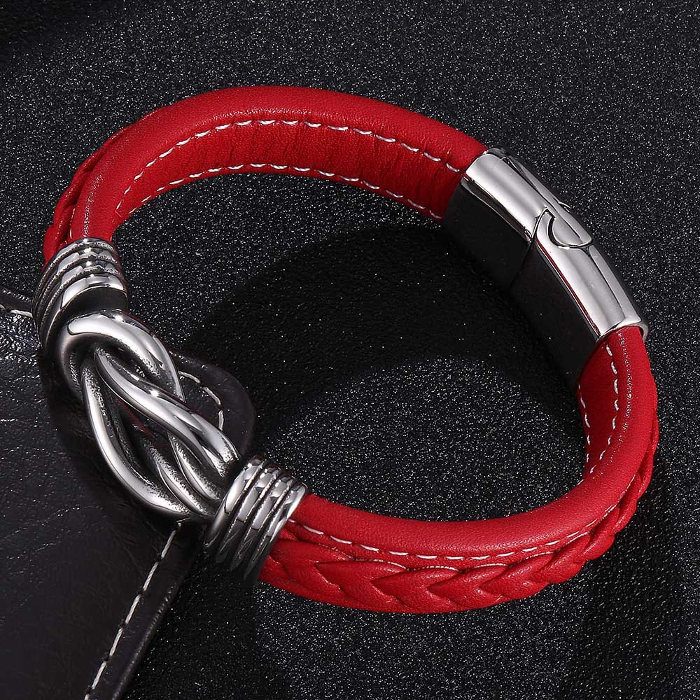 WorldNorse Men's Infinity Knot Leather Bracelet - Red - 23.5cm - image 4