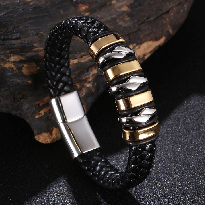 WorldNorse Punk Spiral Leather Bracelet - Black#Silver & Gold - 23.5cm - image 5
