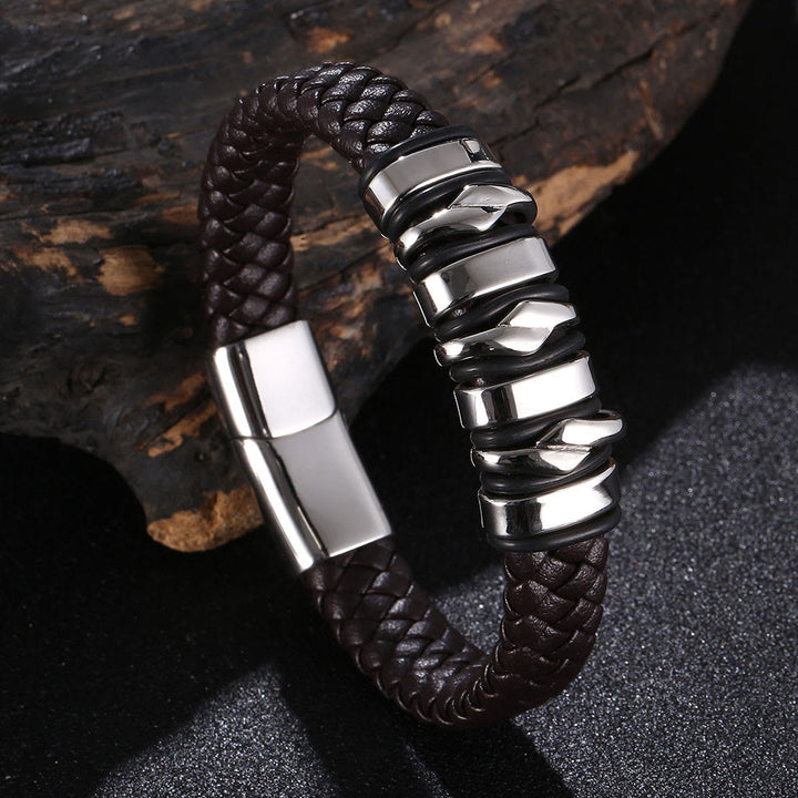 WorldNorse Punk Spiral Leather Bracelet - Brown & Silver - 23.5cm - image 12