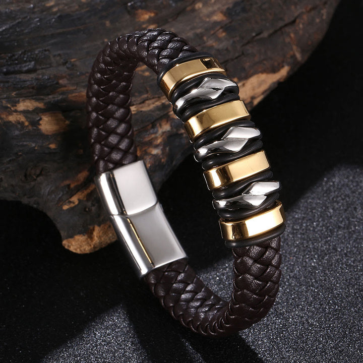WorldNorse Punk Spiral Leather Bracelet - Brown#Silver & Gold - 23.5cm - image 11