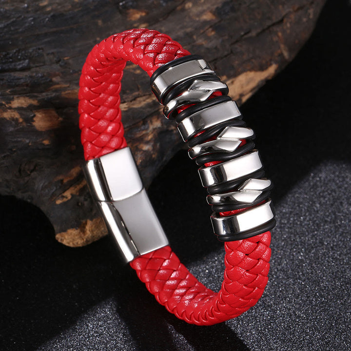 WorldNorse Punk Spiral Leather Bracelet - Red & Silver - 23.5cm - image 9