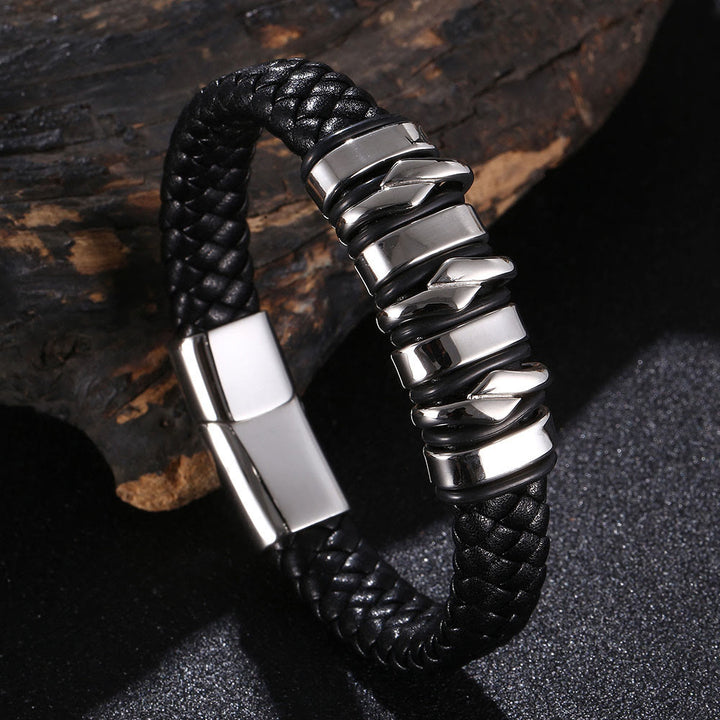 WorldNorse Punk Spiral Leather Bracelet - Black & Silver - 23.5cm - image 6
