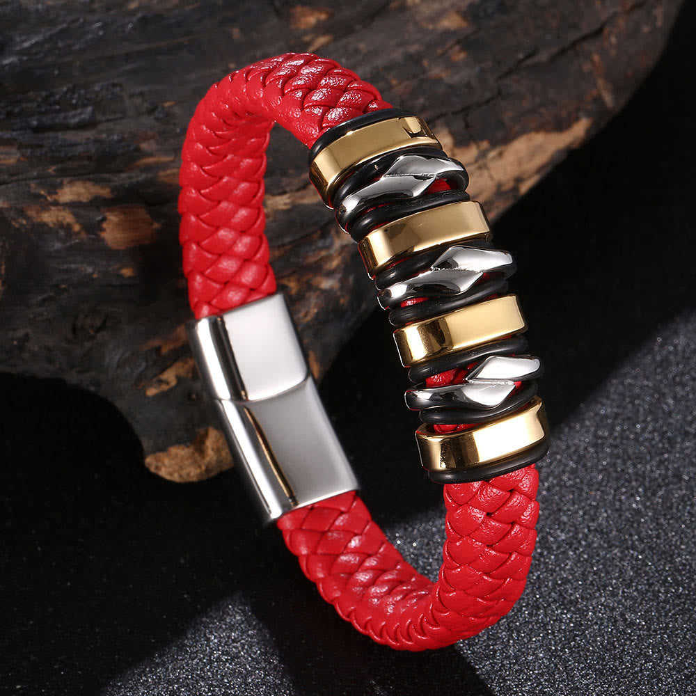 WorldNorse Punk Spiral Leather Bracelet - Red#Silver & Gold - 23.5cm - image 8