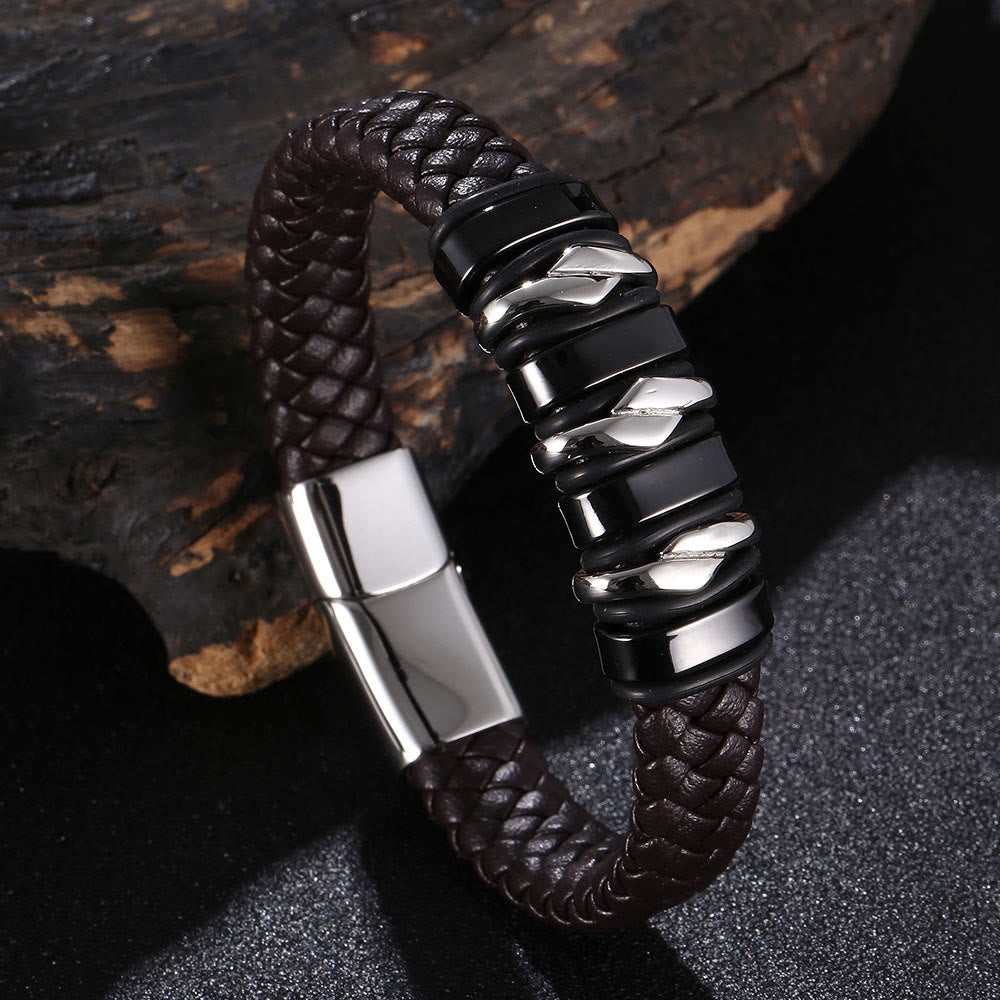 WorldNorse Punk Spiral Leather Bracelet - Brown#Silver & Black  - 23.5cm - image 10