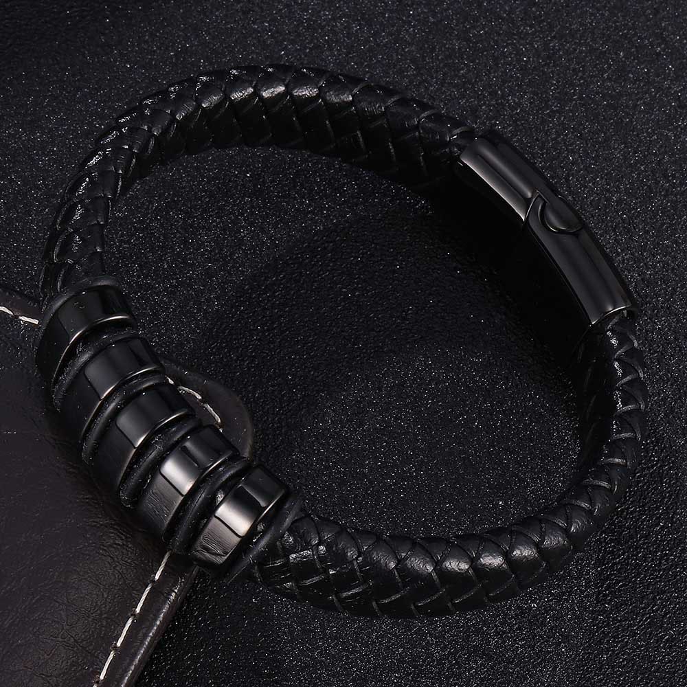 WorldNorse Black Braided Leather Bracelet - Black - 23.5cm - image 6