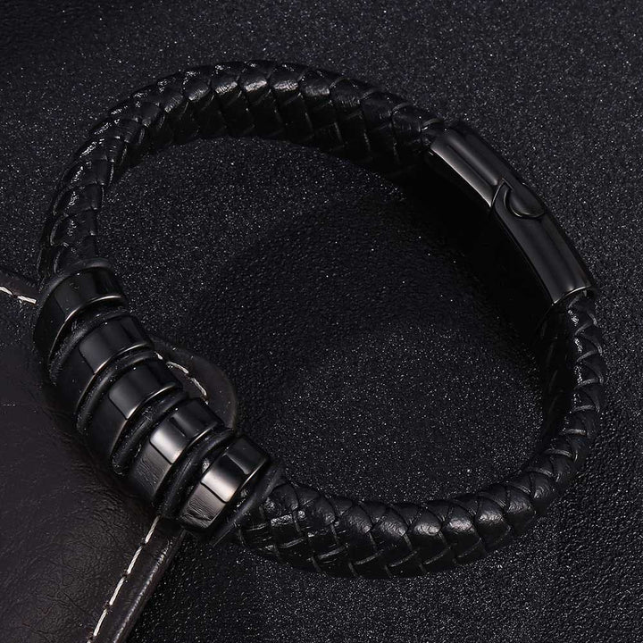 WorldNorse Black Braided Leather Bracelet - Black - 23.5cm - image 6