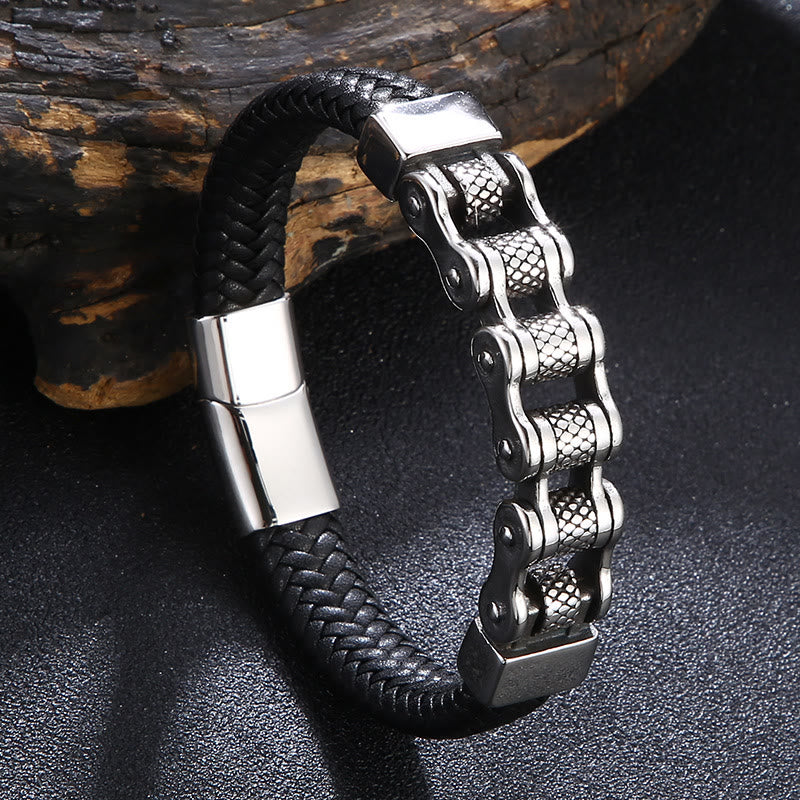 WorldNorse Interwoven Steel Chain Leather Bracelet - 22.5cm - image 1