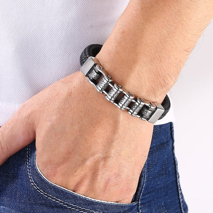 WorldNorse Interwoven Steel Chain Leather Bracelet - image 3