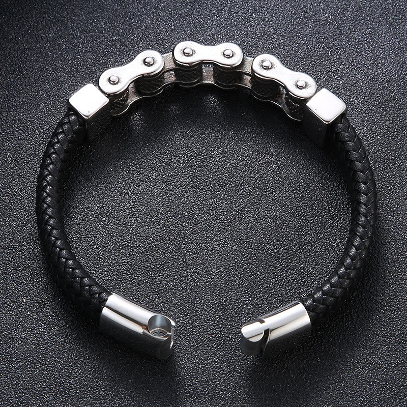 WorldNorse Interwoven Steel Chain Leather Bracelet - image 3