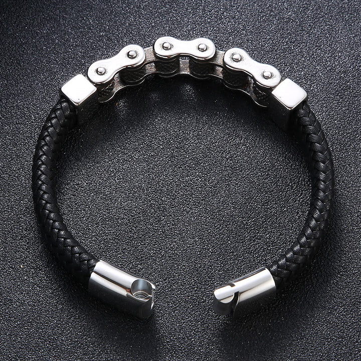 WorldNorse Interwoven Steel Chain Leather Bracelet - image 3