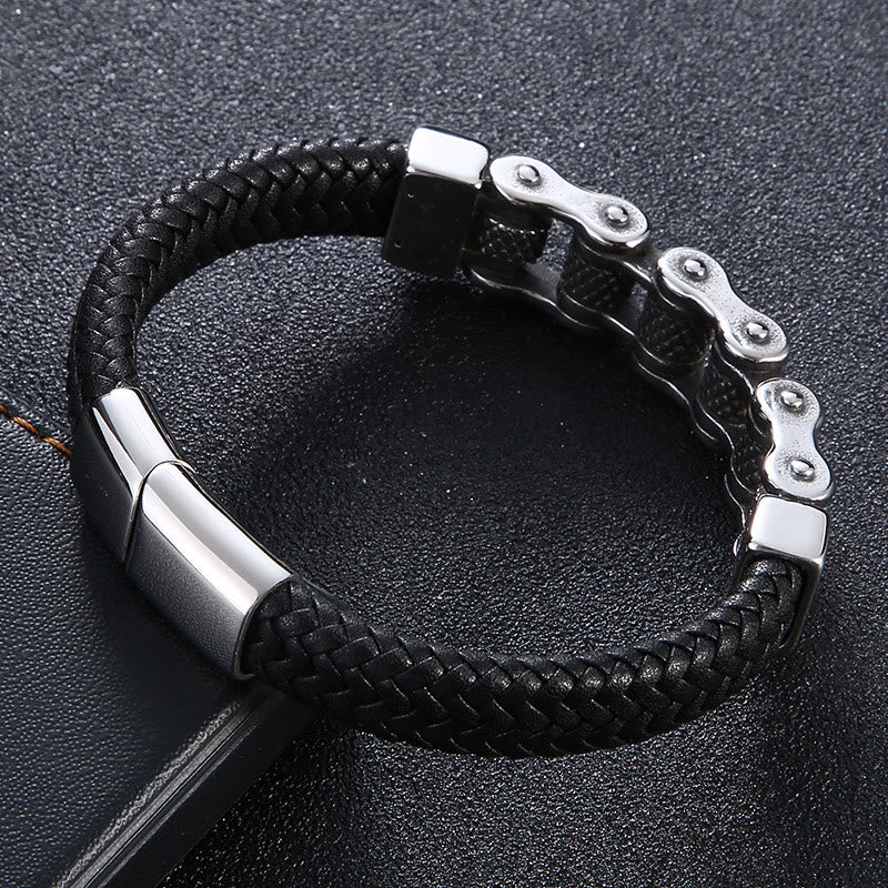 WorldNorse Interwoven Steel Chain Leather Bracelet - image 2