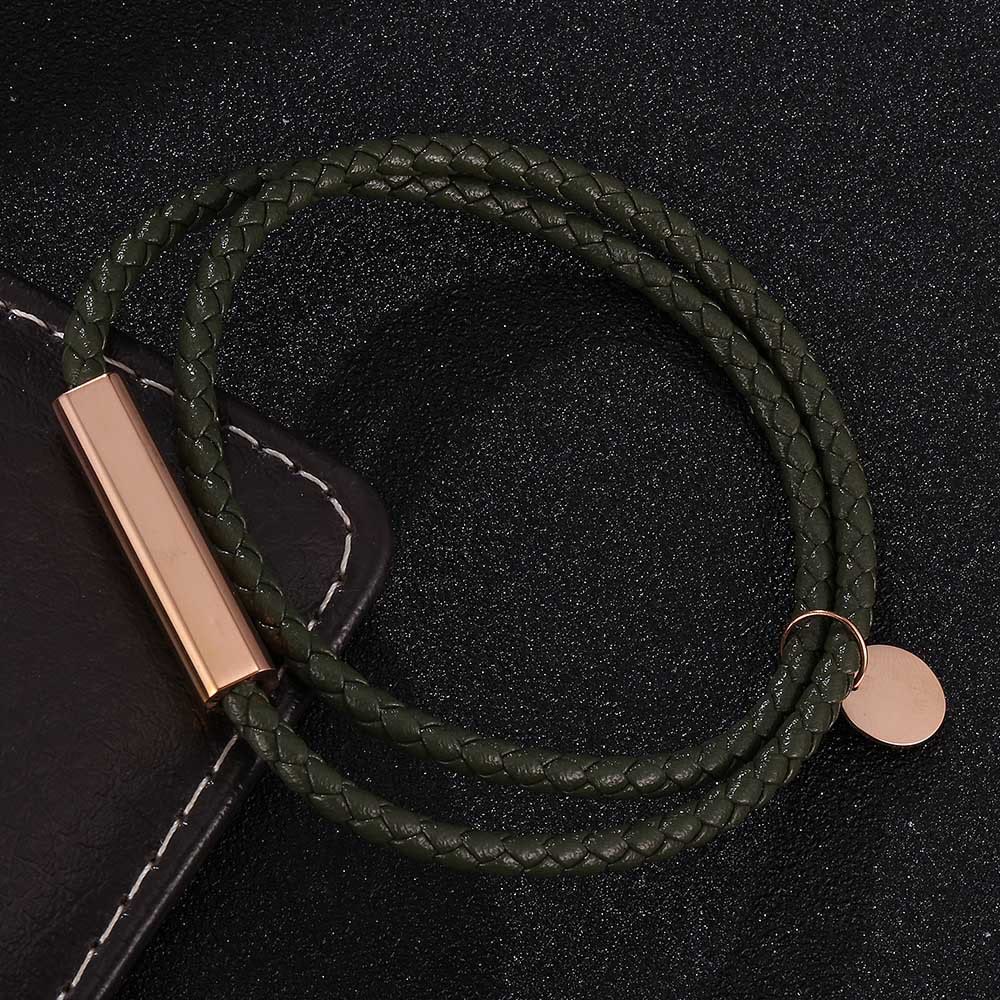 WorldNorse Leather With Rose Gold Accents Magnetic Bracelet - Army Green - 45.5cm - image 6