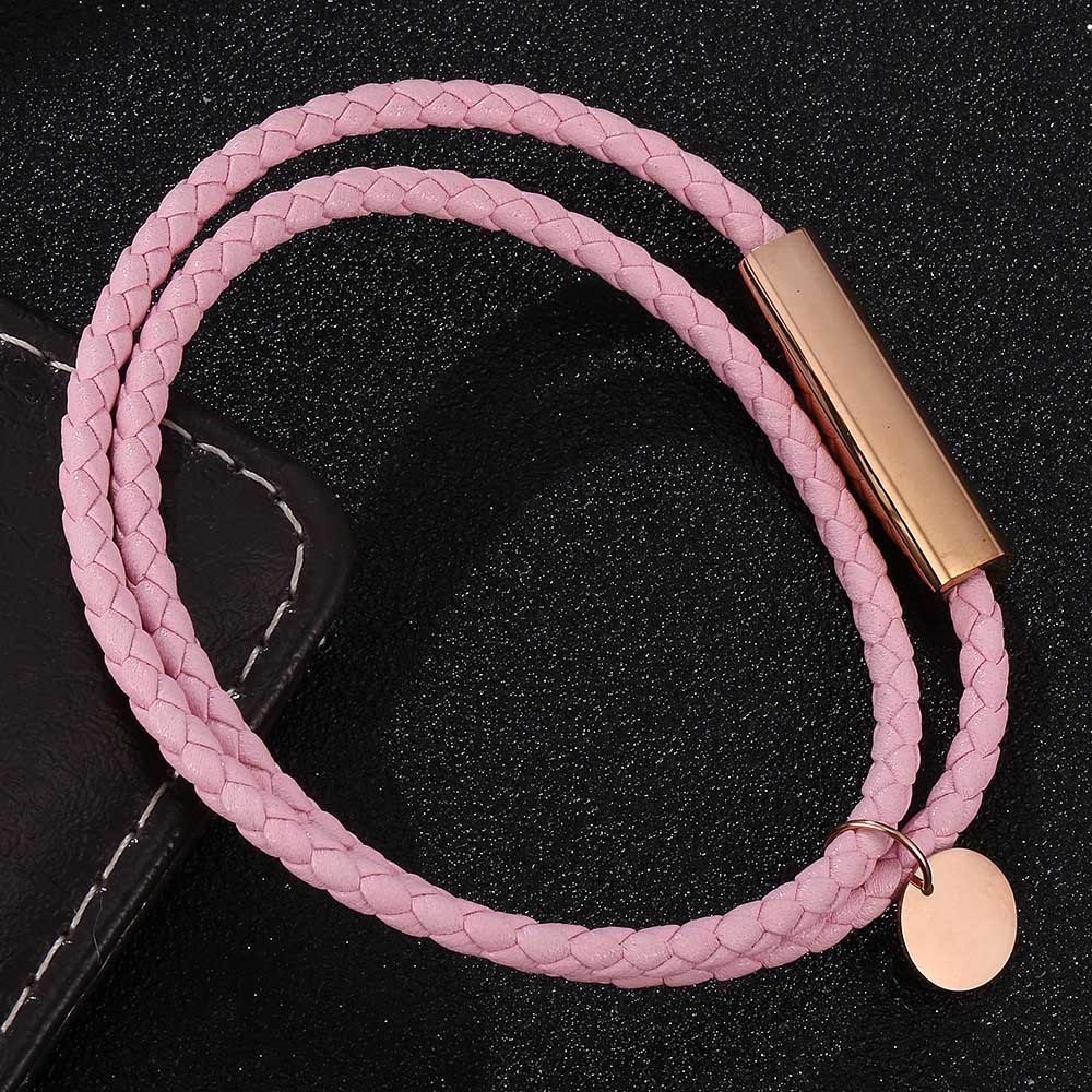 WorldNorse Leather With Rose Gold Accents Magnetic Bracelet - Pink - 45.5cm - image 1