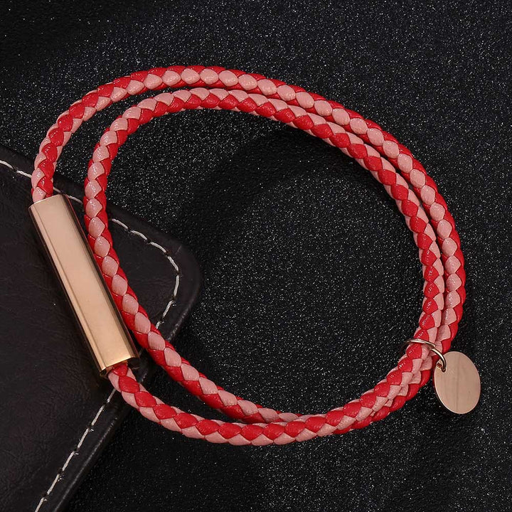 WorldNorse Leather With Rose Gold Accents Magnetic Bracelet - Red & Pink - 45.5cm - image 10