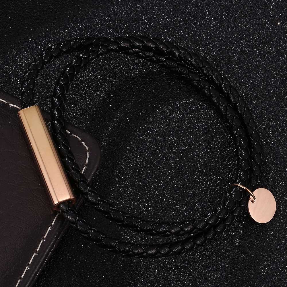 WorldNorse Leather With Rose Gold Accents Magnetic Bracelet - Black - 45.5cm - image 7