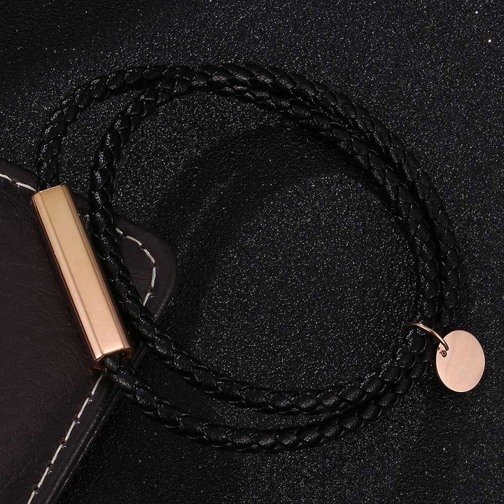 WorldNorse Leather With Rose Gold Accents Magnetic Bracelet - Black - 45.5cm - image 7