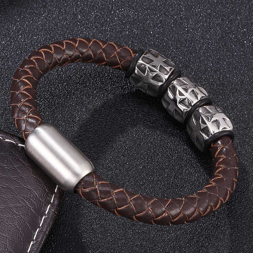 WorldNorse Star Embossed Beads Leather Bracelet - image 1