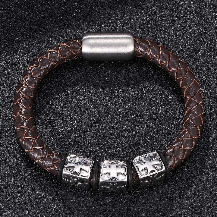 WorldNorse Star Embossed Beads Leather Bracelet - image 3