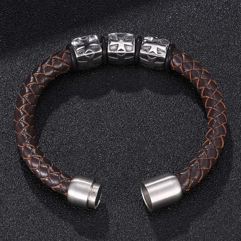 WorldNorse Star Embossed Beads Leather Bracelet - image 4