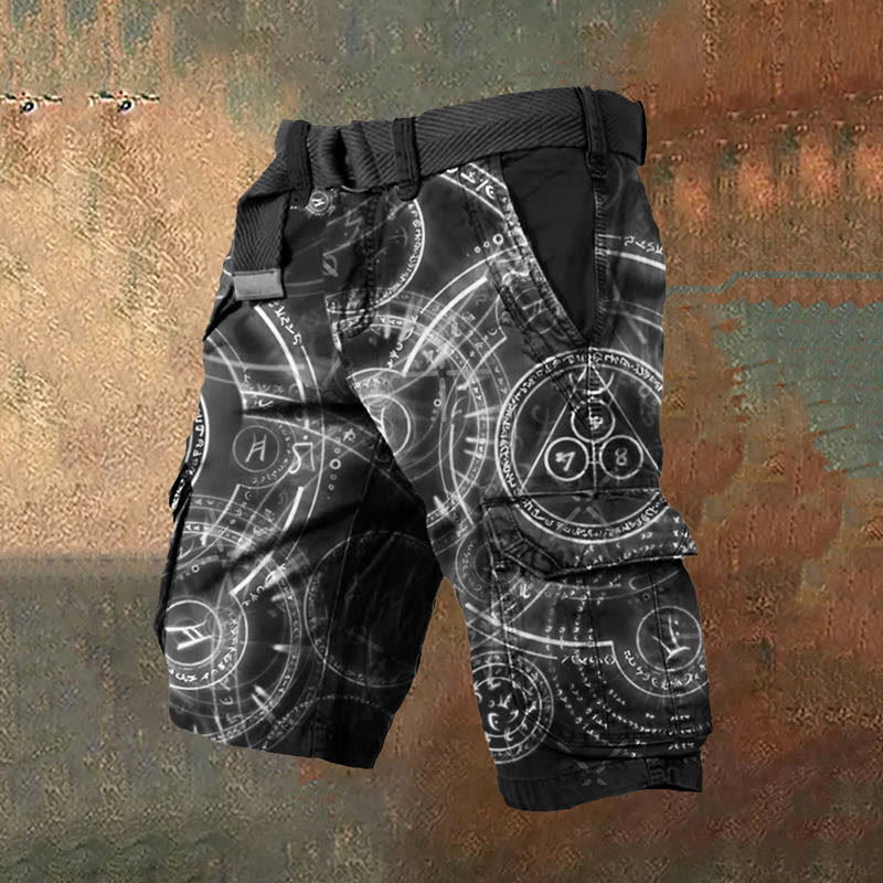 WorldNorse Runes Of Power Men's Cargo Shorts - Premium Polyester Summer ...