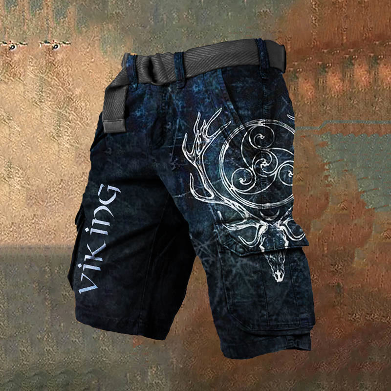 WorldNorse Viking Printed Blue Cargo Shorts - US/UK/AU50，EU60 (5XL) - image 1