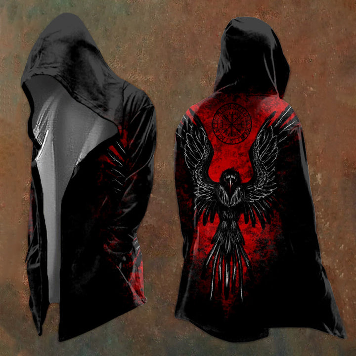 WorldNorse Viking Black And Red Raven Vegvisir Hooded Jacket - US/UK/AU48，EU58 (4XL) - image 0